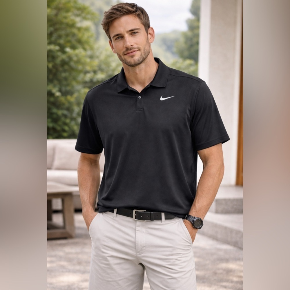 Nike Dri-Fit Black Polo Shirt XL Athletic Golf Performance XL